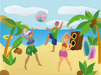 Summer party on the beach app design graphic design illustration vector адоб вебсайт вечеринка лето люди обложка пляж