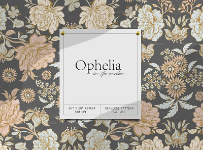 Ophelia in the Garden Pattern archival floral commercial license daisy floral damask floral decorative artwork decorative floral detailed floral exotic floral floral lineart graphic design heritage floral heritage pattern illustration large roses moody floral seamless pattern small business surface pattern vintage floral wallpaper