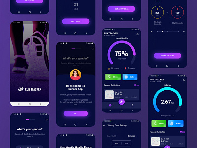 Run Tracker, Step Counter and Water Reminder Mobile App UI clean mobile app pedometer for mobile app run tracker step count step count for mobile app ui kit ui mobile uidesign uidesigner uiux uiuxdesign userinterface water reminder water reminder for mobile app