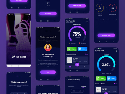 Run Tracker, Step Counter and Water Reminder Mobile App UI