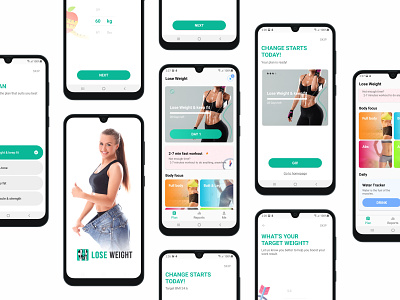 Women Lose Weight & Water Reminder Mobile App UI clean female workout fitness goal mobile mobile app ui ui kit ui mobile uidesign uiux uiuxdesign userinterface weight loss women exercise women fitness workout challenge