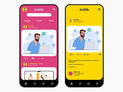 UI Dribbbbbbble - Pink, Yellow, Black