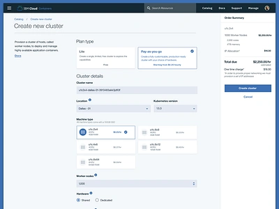 Cluster Configuration cluster configuration form kubernetes ui design web app web design