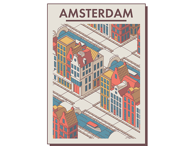 Isometric Amsterdam city graphic design illustration isometric postcard typography vector