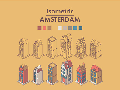 Isometric Amsterdam amsterdam city color design graphic design house houses illustration isometric town vector yellow