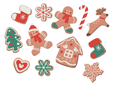 Christmas delicious ginger cookies with colored glaze. baked bread cake candy christmas cookies design family ginger graphic design green holiday illustration love new year red stickers sweet vector xmas