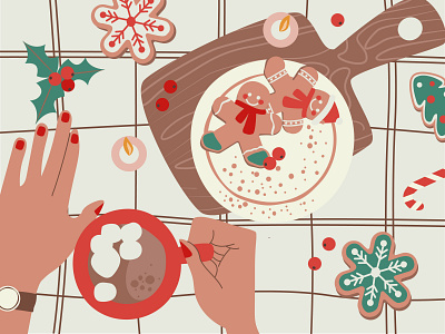 Christmas cocoa with marshmallows and sweety coockies candy christmas cocoa coockies decor decoration design family girl graphic design holiday illustration illustrator marshmallow mood person sweet table typography vector