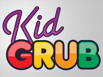 Kid Grub sketch 1 cooking green lower case orange outlined purple red reflective rounded tv show upper case yellow