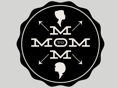 Mom To Mom logo arrows badge black circle face logo silhouette slab symmetry type typography white
