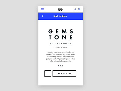 R+Co Product Detail blue editorial fashion grooming haircare layout mobile typography ui