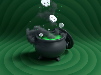 Get the good juice ☠️ 3d animation cauldron halloween illustration magical potion motion graphics potion skulls smoke