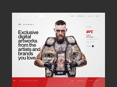 Pandora branding design grid layout marketplace nft type ui website