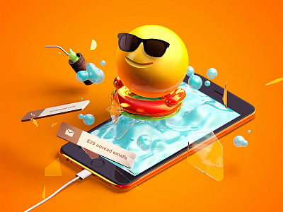 Summer time! 3d c4d chill emoji illustration iphone playful rendering summer