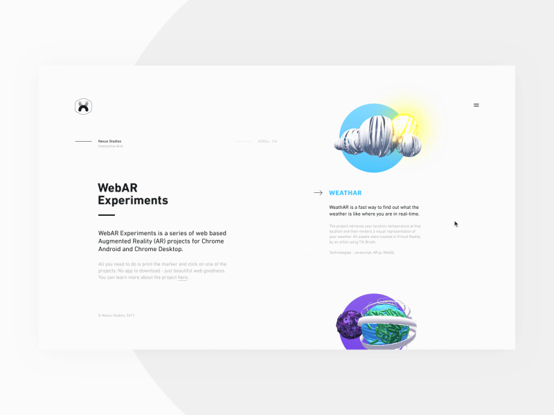 Webar Experiments Landing animation ar grid interaction layout loader loading scroll smooth transition webdesign website