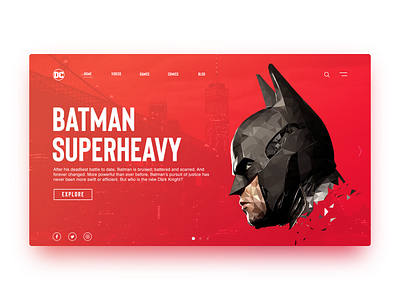 Batman DC design concept. animation batman batman v superman character dc comics homepage illustration landing page low poly main page marvel polygon art red theme superhero typogaphy ui website