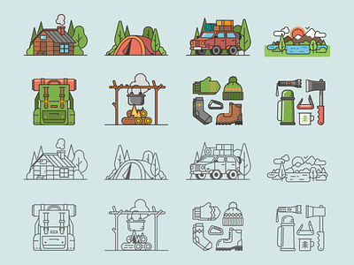 Camping tourist icons camp camping climb climber climbing equipment flat flatgraphic icon icons illustration outline tourism tourist tourists travel traveling vector