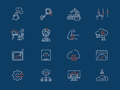Icon set for IT company III cillection cloud company flat flatgraphic icon iconpack iconset illustration it key outline pack power server set start ui vector workspace