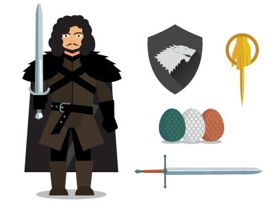 Illustration for App blackpatrol character flat flatgraphic gameofthrones illustration jonsnow shield stark sword vector winterfell