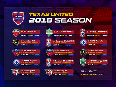Texas United 2018 Schedule branding design schedules soccer social media sports