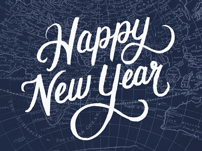 Happy New Year! drawn hand lettering map sketch travel type