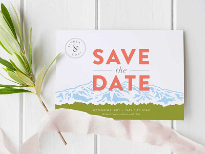 Save the date custom destination illustration invitation invite mountains save the date wedding