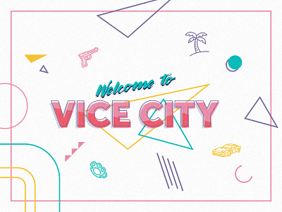 Welcome to Vice City - Splash Page 80s design gaming graphic icons retro vice city web design
