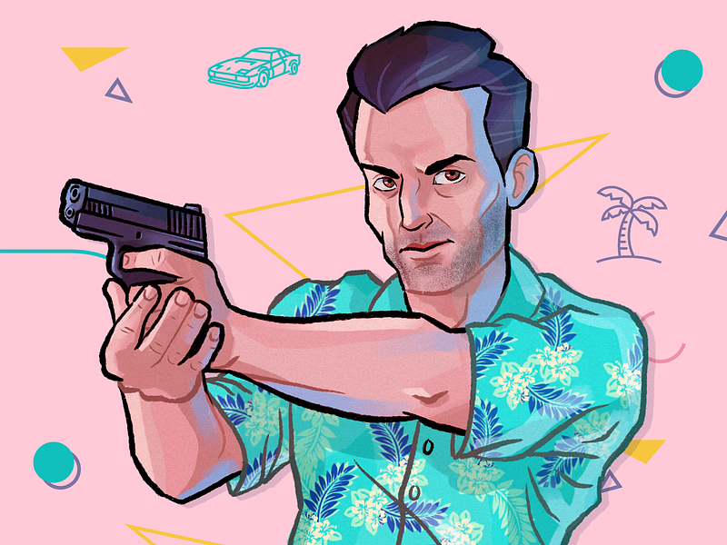 Tommy Vercetti - Grand Theft Auto: Vice City illustration vice city 80s ret...