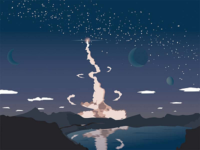 To the Stars and Beyond design illustration illustrator lake landscape mountians rocket space stars