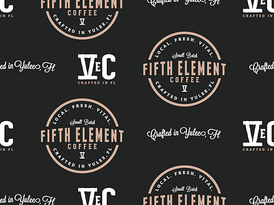 Fifth Element Coffee Identity Suite badge logo boutique logo branding clean coffee branding coffee shop florida handcrafted identity identity system logo minimal restaurant roman numerals script font