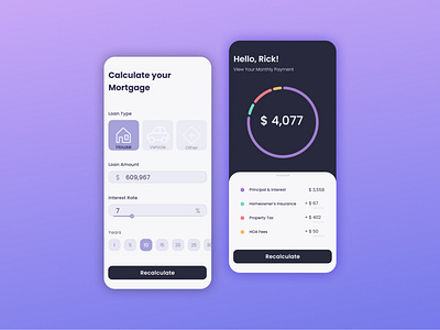 Mortgage Calculator app calculator digital finance graphic design mobile mortgage ui