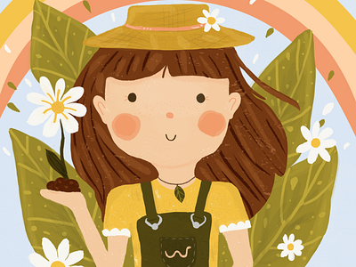 Girl with the flowers branding colorfull cute design girl graphic design illustration kids vector