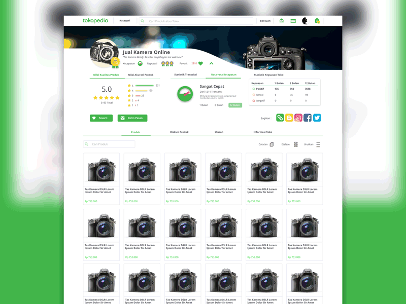 Tokopedia Gold Merchant Page colorfull design ecommerce green interface online page shop ui ux web website