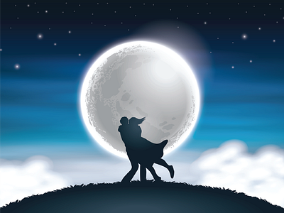 Huge couple full moon love man moon night romantic silhouette sky star vector illustration woman