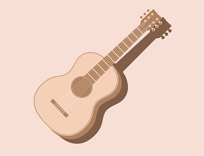 Acoustic wooden guitar in flat style art brown design illustration instruments melody rock sound strings vector wooden
