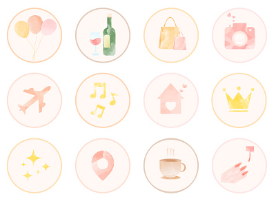 Highlight cover for instagram, set of watercolor icons art circle collection element illustration personal vector