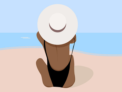 Beach Girl beach bikini girl girl illustration hat illustration sand sea summer sun woman