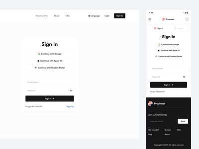 Provineer — Sign in page