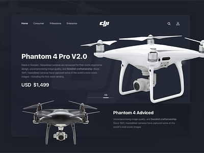 Dji. Phantom 4 Pro V2.0 clean concept design dji drone interface minimal ui ux uxdesign web webdesign