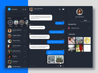 Messenger Dark Mode. 2020 app appdesign clean clean ui dark design message messenger minimal prototype sketch ui uidesign ux uxdesign web web app webdesign