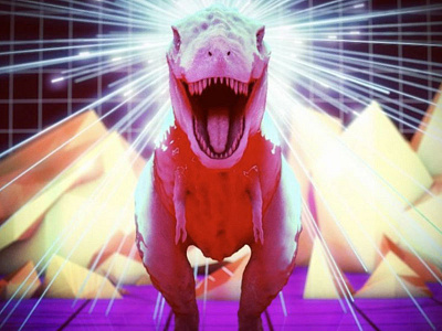 Retro T 3d dinosaur electro pop glow lines purple retro t rex