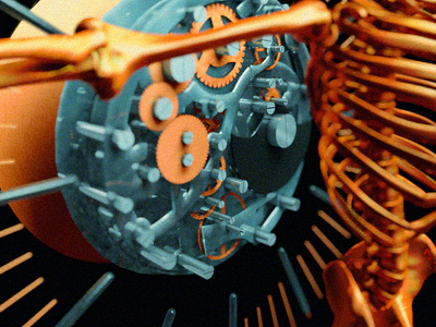Skeleclock clock hands orange pocketwatch skeleton teal xray