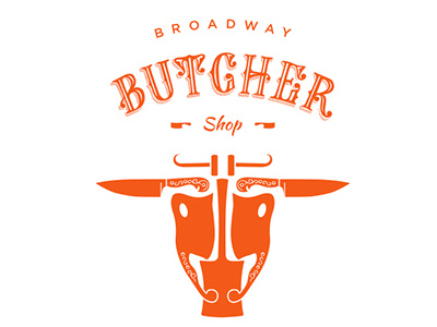 Broadway Butcher Shop Logo branding butcher butchery cattle identity knife lettering logo orange shop trade typography