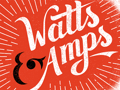 Watts & Amps distressed festival lettering light logo music power red texture typography