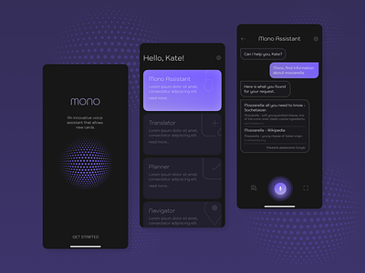 Assistant App - Mono app assistant app card design logo mobile mobile app mobile design product typography ui ux vector voice app