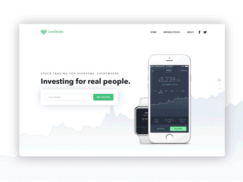 Lovestocks Landing page - Declined app finance fintech landing page marketing stocks trading website