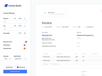 Sidebar + Invoice accountant guide invoice style styleguide