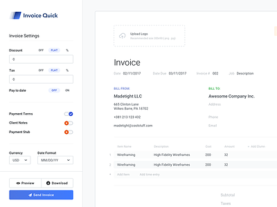 Sidebar + Invoice accountant guide invoice style styleguide