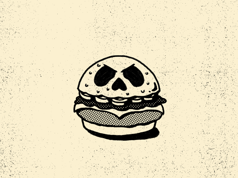Stuffed Brain - Imaginary Brand Series - Dead Burger animated animatedgif brand identity branding burgers character design handdrawn icon identity illustration logo package design skull typography