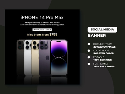 Smartphone Social Media Banner Design adobe photoshop banner design dribble graphic design illustration iphone 14 pro max marketing promotional banner design psd social media post soical media design