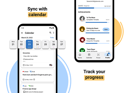 Planndu App Features app badges calendar design planner ui